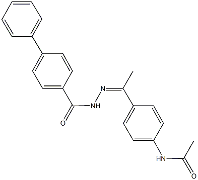 N-{4-[N-([1,1'-biphenyl]-4-ylcarbonyl)ethanehydrazonoyl]phenyl}acetamide 化学構造式