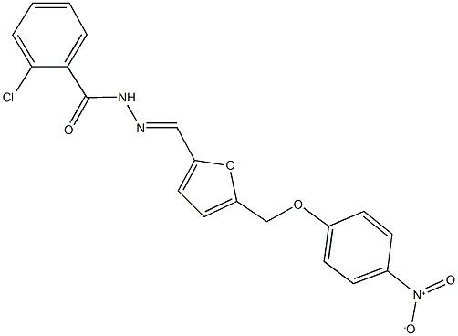 2-chloro-N'-{[5-({4-nitrophenoxy}methyl)-2-furyl]methylene}benzohydrazide,445000-49-7,结构式