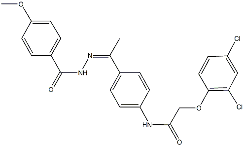 2-(2,4-dichlorophenoxy)-N-{4-[N-(4-methoxybenzoyl)ethanehydrazonoyl]phenyl}acetamide Struktur
