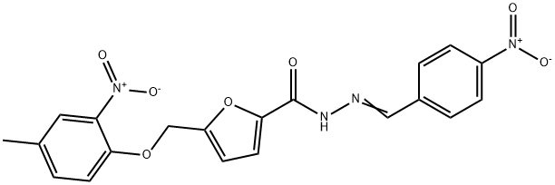 N'-{4-nitrobenzylidene}-5-({2-nitro-4-methylphenoxy}methyl)-2-furohydrazide Structure