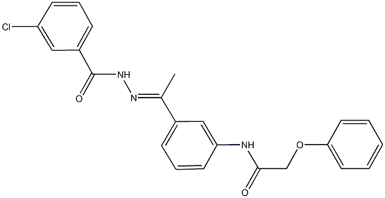 N-{3-[N-(3-chlorobenzoyl)ethanehydrazonoyl]phenyl}-2-phenoxyacetamide 化学構造式