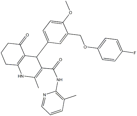 4-{3-[(4-fluorophenoxy)methyl]-4-methoxyphenyl}-2-methyl-N-(3-methylpyridin-2-yl)-5-oxo-1,4,5,6,7,8-hexahydroquinoline-3-carboxamide Structure