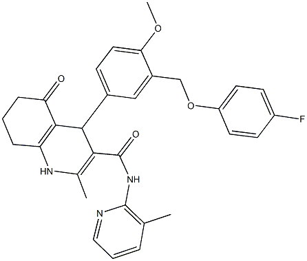 445002-09-5 4-{3-[(4-fluorophenoxy)methyl]-4-methoxyphenyl}-2-methyl-N-(3-methylpyridin-2-yl)-5-oxo-1,4,5,6,7,8-hexahydroquinoline-3-carboxamide