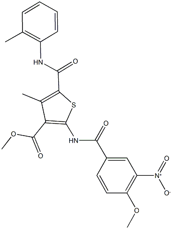 methyl 2-({3-nitro-4-methoxybenzoyl}amino)-4-methyl-5-(2-toluidinocarbonyl)-3-thiophenecarboxylate Structure