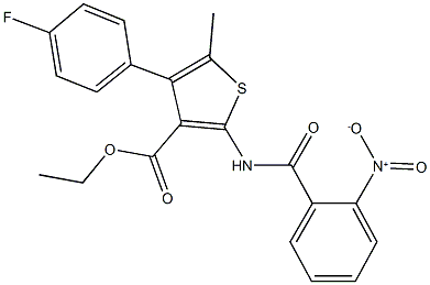 ethyl 4-(4-fluorophenyl)-2-({2-nitrobenzoyl}amino)-5-methylthiophene-3-carboxylate 化学構造式