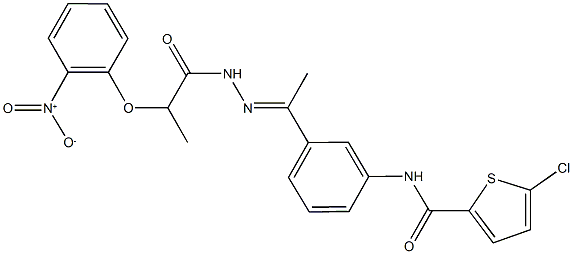 445005-06-1 5-chloro-N-{3-[N-(2-{2-nitrophenoxy}propanoyl)ethanehydrazonoyl]phenyl}-2-thiophenecarboxamide