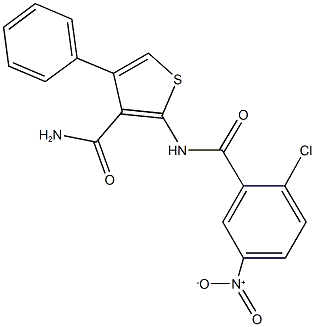 2-({2-chloro-5-nitrobenzoyl}amino)-4-phenyl-3-thiophenecarboxamide 结构式