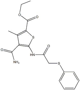 445007-29-4 ethyl 4-(aminocarbonyl)-3-methyl-5-{[(phenylsulfanyl)acetyl]amino}thiophene-2-carboxylate