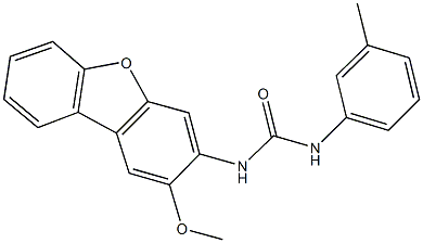 N-(2-methoxydibenzo[b,d]furan-3-yl)-N'-(3-methylphenyl)urea 化学構造式