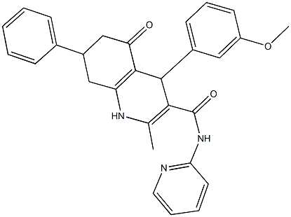 4-(3-methoxyphenyl)-2-methyl-5-oxo-7-phenyl-N-pyridin-2-yl-1,4,5,6,7,8-hexahydroquinoline-3-carboxamide Structure