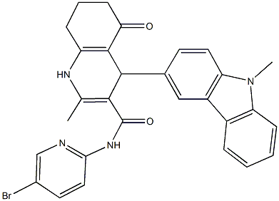 N-(5-bromo-2-pyridinyl)-2-methyl-4-(9-methyl-9H-carbazol-3-yl)-5-oxo-1,4,5,6,7,8-hexahydro-3-quinolinecarboxamide,445016-36-4,结构式