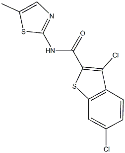 3,6-dichloro-N-(5-methyl-1,3-thiazol-2-yl)-1-benzothiophene-2-carboxamide Struktur