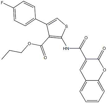 propyl 4-(4-fluorophenyl)-2-{[(2-oxo-2H-chromen-3-yl)carbonyl]amino}-3-thiophenecarboxylate Structure