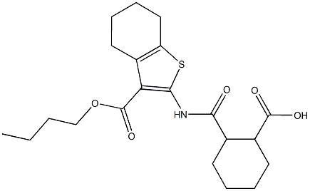 2-({[3-(butoxycarbonyl)-4,5,6,7-tetrahydro-1-benzothien-2-yl]amino}carbonyl)cyclohexanecarboxylic acid 化学構造式
