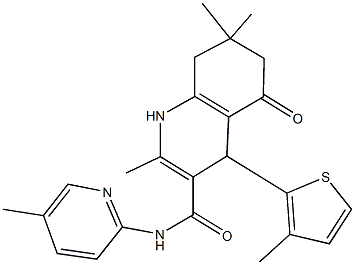 2,7,7-trimethyl-N-(5-methylpyridin-2-yl)-4-(3-methylthien-2-yl)-5-oxo-1,4,5,6,7,8-hexahydroquinoline-3-carboxamide,445018-13-3,结构式