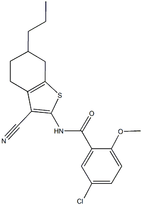 5-chloro-N-(3-cyano-6-propyl-4,5,6,7-tetrahydro-1-benzothien-2-yl)-2-methoxybenzamide 结构式