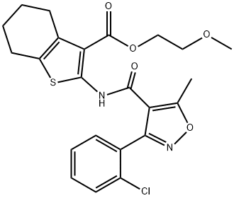 2-methoxyethyl 2-({[3-(2-chlorophenyl)-5-methyl-4-isoxazolyl]carbonyl}amino)-4,5,6,7-tetrahydro-1-benzothiophene-3-carboxylate 结构式