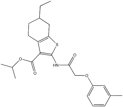 isopropyl 6-ethyl-2-{[(3-methylphenoxy)acetyl]amino}-4,5,6,7-tetrahydro-1-benzothiophene-3-carboxylate,445021-08-9,结构式