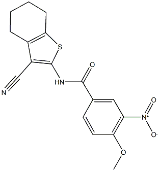 N-(3-cyano-4,5,6,7-tetrahydro-1-benzothien-2-yl)-3-nitro-4-methoxybenzamide Struktur