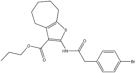 propyl 2-{[(4-bromophenyl)acetyl]amino}-5,6,7,8-tetrahydro-4H-cyclohepta[b]thiophene-3-carboxylate 结构式