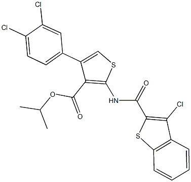 isopropyl 2-{[(3-chloro-1-benzothien-2-yl)carbonyl]amino}-4-(3,4-dichlorophenyl)thiophene-3-carboxylate 化学構造式