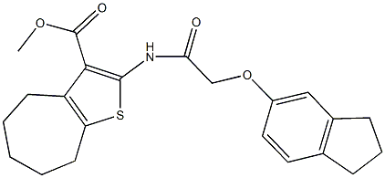 methyl 2-{[(2,3-dihydro-1H-inden-5-yloxy)acetyl]amino}-5,6,7,8-tetrahydro-4H-cyclohepta[b]thiophene-3-carboxylate Struktur