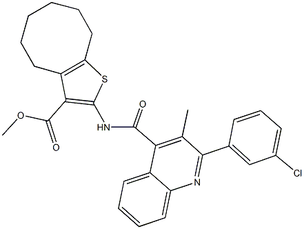 methyl 2-({[2-(3-chlorophenyl)-3-methyl-4-quinolinyl]carbonyl}amino)-4,5,6,7,8,9-hexahydrocycloocta[b]thiophene-3-carboxylate,445024-41-9,结构式