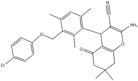 445024-52-2 2-amino-4-{3-[(4-chlorophenoxy)methyl]-2,4,6-trimethylphenyl}-7,7-dimethyl-5-oxo-5,6,7,8-tetrahydro-4H-chromene-3-carbonitrile