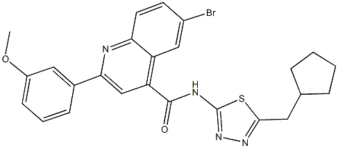 6-bromo-N-[5-(cyclopentylmethyl)-1,3,4-thiadiazol-2-yl]-2-(3-methoxyphenyl)-4-quinolinecarboxamide 化学構造式