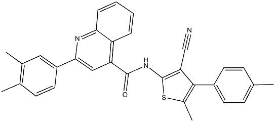 N-[3-cyano-5-methyl-4-(4-methylphenyl)-2-thienyl]-2-(3,4-dimethylphenyl)-4-quinolinecarboxamide 化学構造式