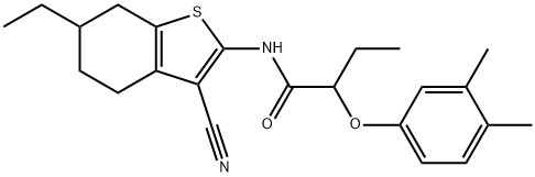 N-(3-cyano-6-ethyl-4,5,6,7-tetrahydro-1-benzothien-2-yl)-2-(3,4-dimethylphenoxy)butanamide 化学構造式