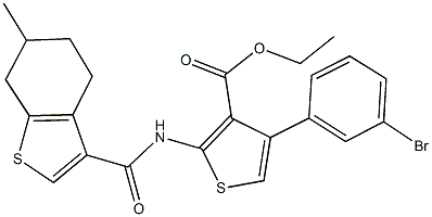 ethyl 4-(3-bromophenyl)-2-{[(6-methyl-4,5,6,7-tetrahydro-1-benzothien-3-yl)carbonyl]amino}-3-thiophenecarboxylate 化学構造式