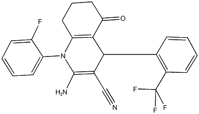 2-amino-1-(2-fluorophenyl)-5-oxo-4-[2-(trifluoromethyl)phenyl]-1,4,5,6,7,8-hexahydro-3-quinolinecarbonitrile Structure