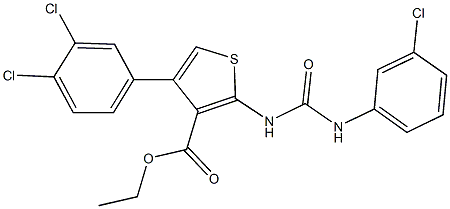 ethyl 2-{[(3-chloroanilino)carbonyl]amino}-4-(3,4-dichlorophenyl)-3-thiophenecarboxylate 化学構造式