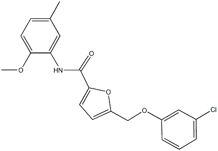 5-[(3-chlorophenoxy)methyl]-N-(2-methoxy-5-methylphenyl)-2-furamide 化学構造式