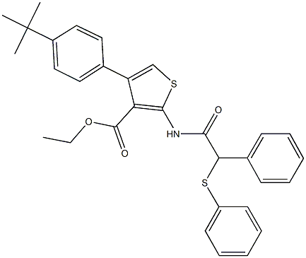 ethyl 4-(4-tert-butylphenyl)-2-{[phenyl(phenylsulfanyl)acetyl]amino}-3-thiophenecarboxylate Structure