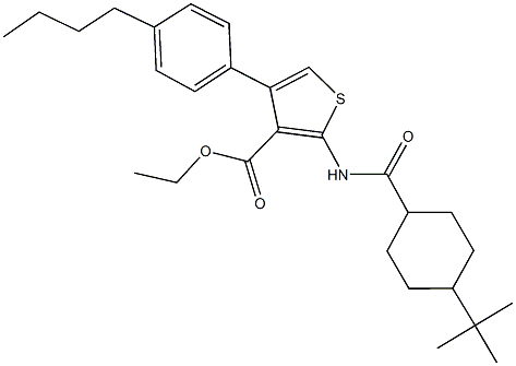 ethyl 2-{[(4-tert-butylcyclohexyl)carbonyl]amino}-4-(4-butylphenyl)-3-thiophenecarboxylate Structure