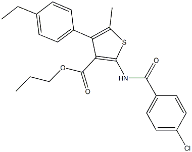 propyl 2-[(4-chlorobenzoyl)amino]-4-(4-ethylphenyl)-5-methyl-3-thiophenecarboxylate Structure