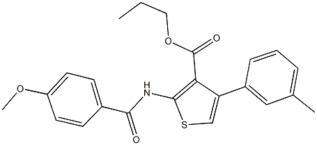 propyl 2-[(4-methoxybenzoyl)amino]-4-(3-methylphenyl)-3-thiophenecarboxylate Struktur