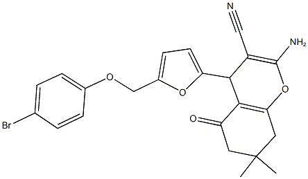 2-amino-4-{5-[(4-bromophenoxy)methyl]-2-furyl}-7,7-dimethyl-5-oxo-5,6,7,8-tetrahydro-4H-chromene-3-carbonitrile Structure