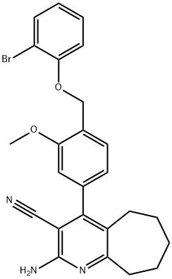 2-amino-4-{4-[(2-bromophenoxy)methyl]-3-methoxyphenyl}-6,7,8,9-tetrahydro-5H-cyclohepta[b]pyridine-3-carbonitrile Struktur