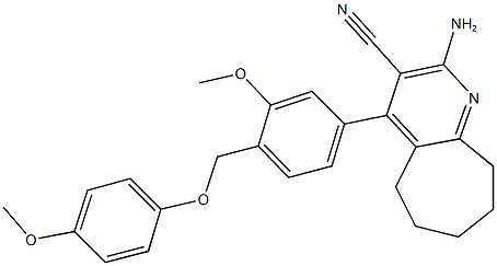 2-amino-4-{3-methoxy-4-[(4-methoxyphenoxy)methyl]phenyl}-6,7,8,9-tetrahydro-5H-cyclohepta[b]pyridine-3-carbonitrile,445031-77-6,结构式