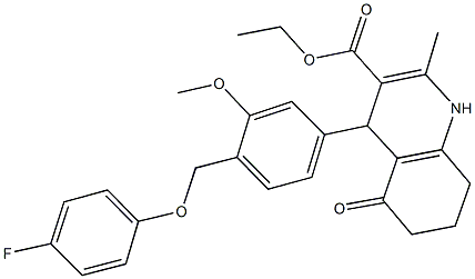 ethyl 4-{4-[(4-fluorophenoxy)methyl]-3-methoxyphenyl}-2-methyl-5-oxo-1,4,5,6,7,8-hexahydro-3-quinolinecarboxylate Struktur