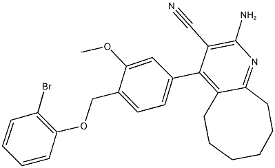 2-amino-4-{4-[(2-bromophenoxy)methyl]-3-methoxyphenyl}-5,6,7,8,9,10-hexahydrocycloocta[b]pyridine-3-carbonitrile 化学構造式