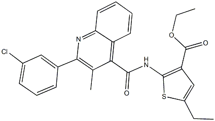 ethyl 2-({[2-(3-chlorophenyl)-3-methyl-4-quinolinyl]carbonyl}amino)-5-ethyl-3-thiophenecarboxylate Struktur