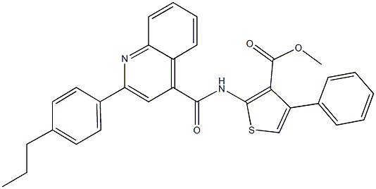 methyl 4-phenyl-2-({[2-(4-propylphenyl)-4-quinolinyl]carbonyl}amino)-3-thiophenecarboxylate Struktur