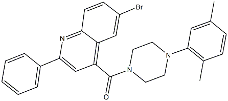 6-bromo-4-{[4-(2,5-dimethylphenyl)-1-piperazinyl]carbonyl}-2-phenylquinoline 化学構造式