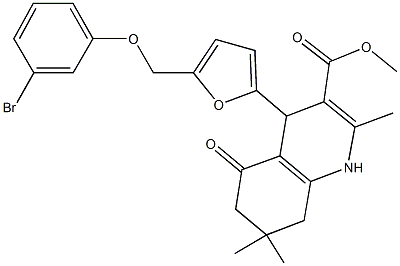 methyl 4-{5-[(3-bromophenoxy)methyl]-2-furyl}-2,7,7-trimethyl-5-oxo-1,4,5,6,7,8-hexahydro-3-quinolinecarboxylate 化学構造式