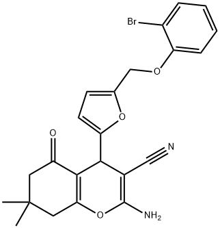 2-amino-4-{5-[(2-bromophenoxy)methyl]-2-furyl}-7,7-dimethyl-5-oxo-5,6,7,8-tetrahydro-4H-chromene-3-carbonitrile 化学構造式