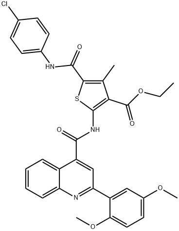 ethyl 5-[(4-chloroanilino)carbonyl]-2-({[2-(2,5-dimethoxyphenyl)-4-quinolinyl]carbonyl}amino)-4-methyl-3-thiophenecarboxylate,445032-89-3,结构式